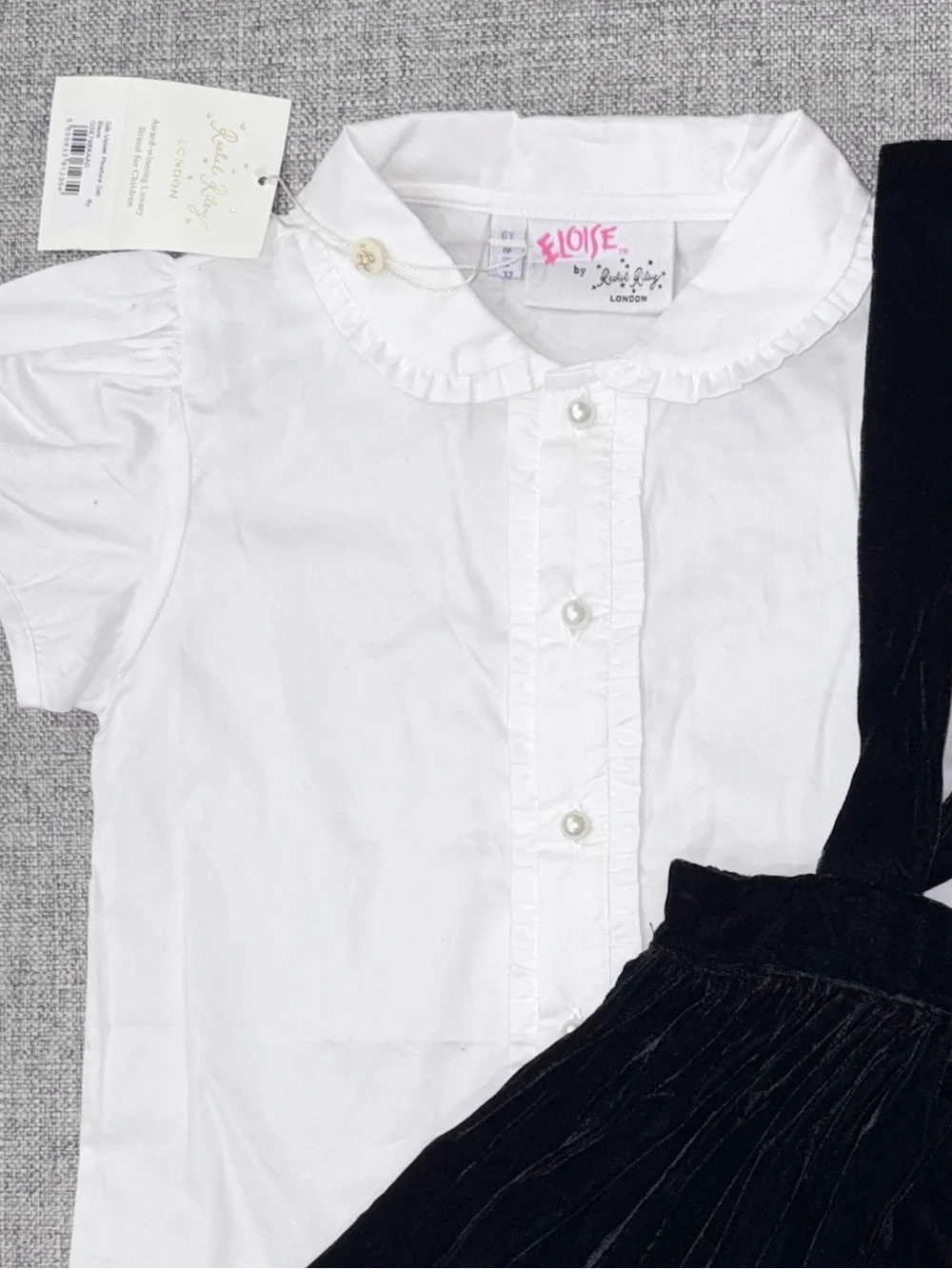 Eloise by Rachel Riley 6Y ruffle shirt and black velvet skirt NWT